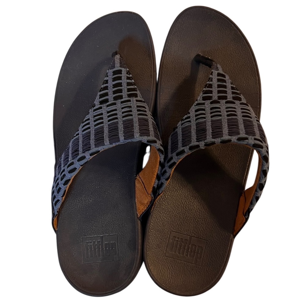 FitFlop Lulu Laser Cut Leather Toe Post Sandals Navy Blue Women's US 8.5 EU 40